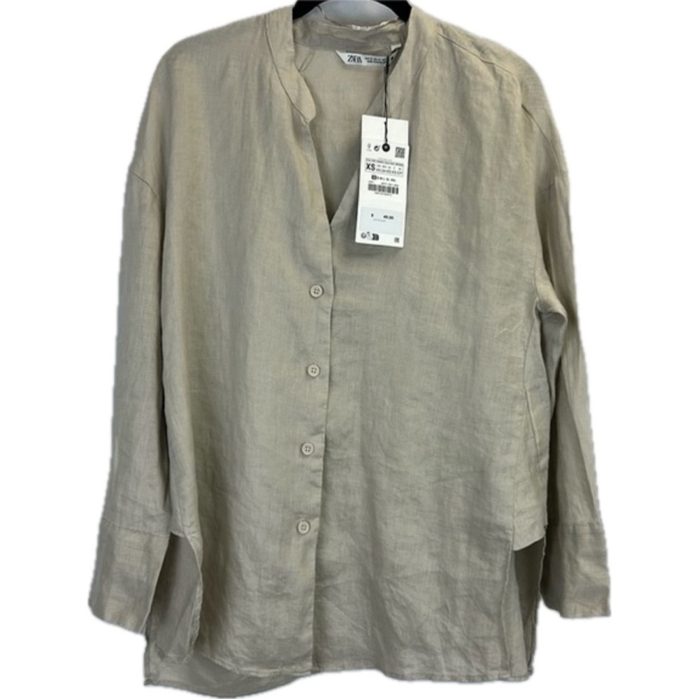 Nwt Zara 100% Linen Button-Down Asymmetrical Shir… - image 1